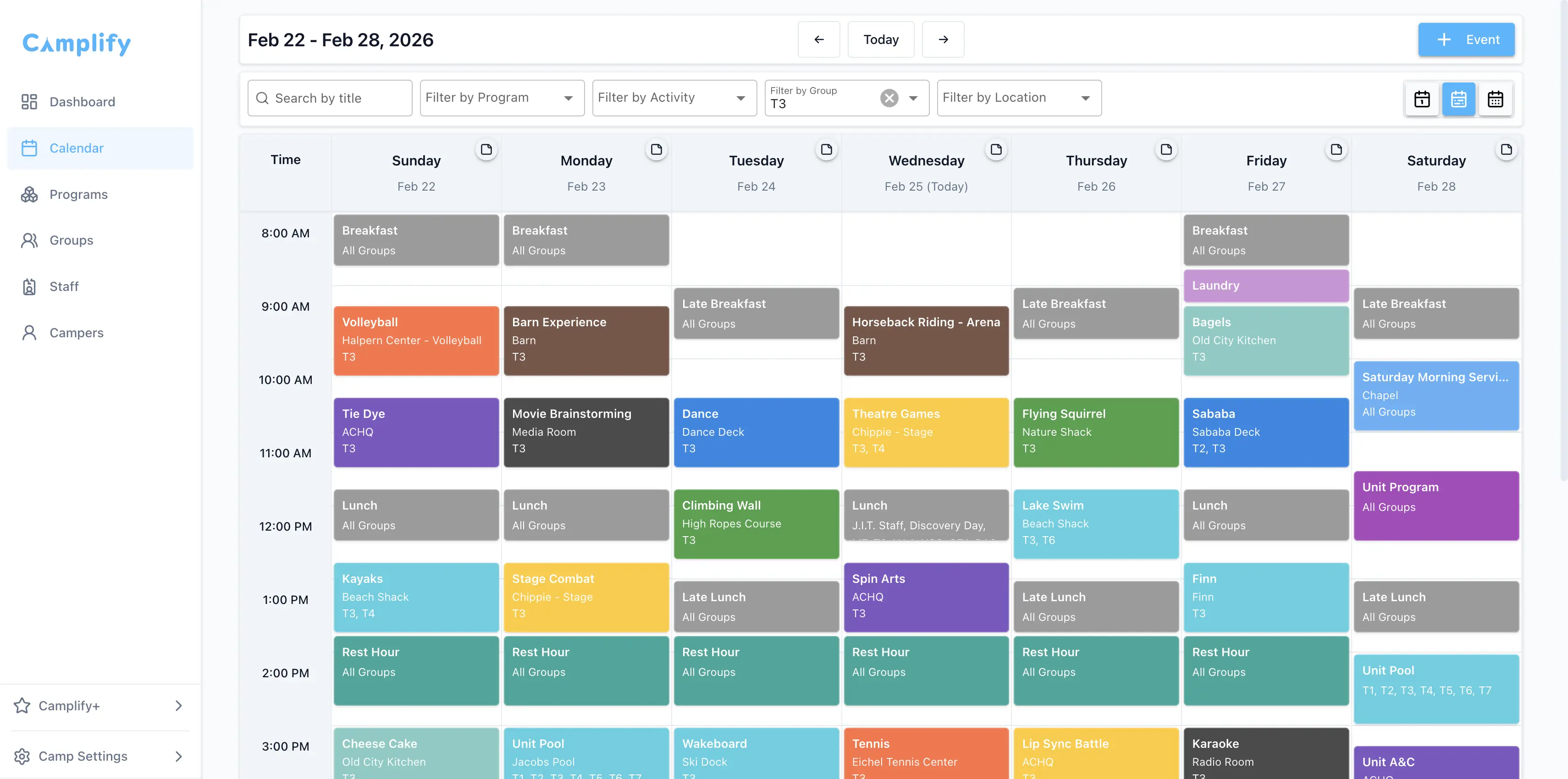 Camplify Calendar — scheduling view